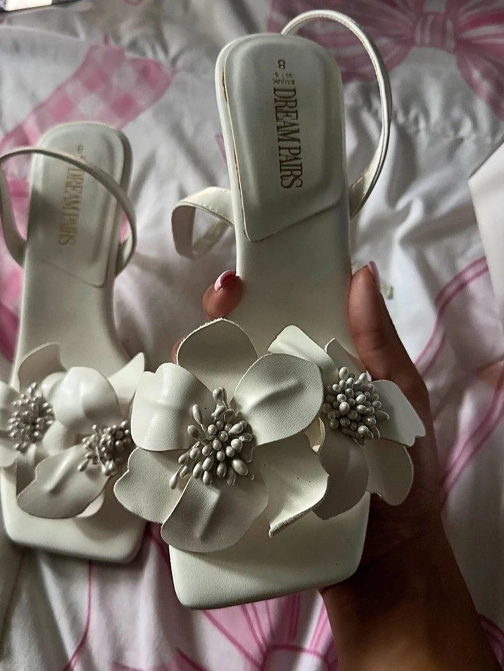 SHEIN Floral Heels in White Like New